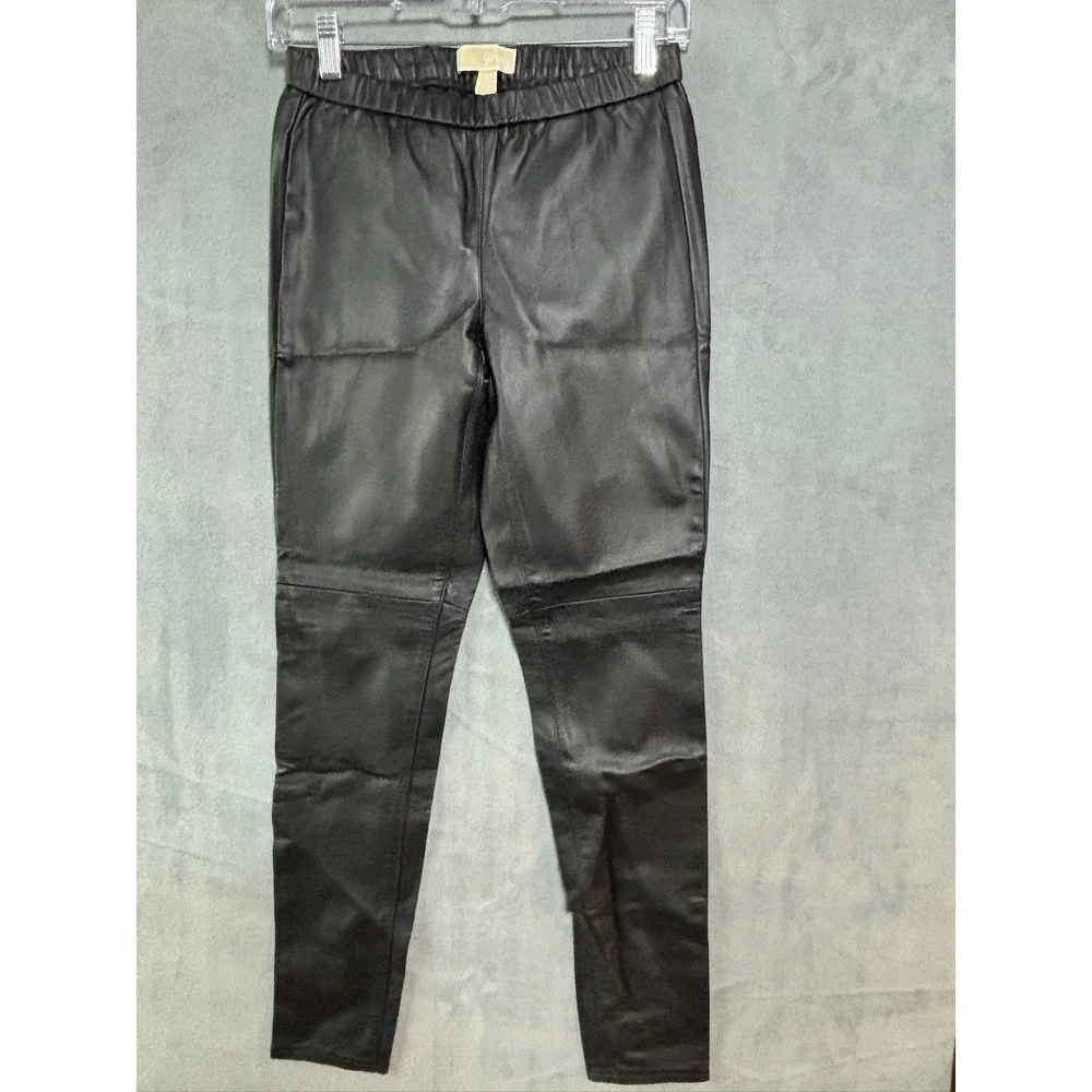 Michael Kors Womens Faux Leather Pants Size 2 Black Pull On Stretch High Rise